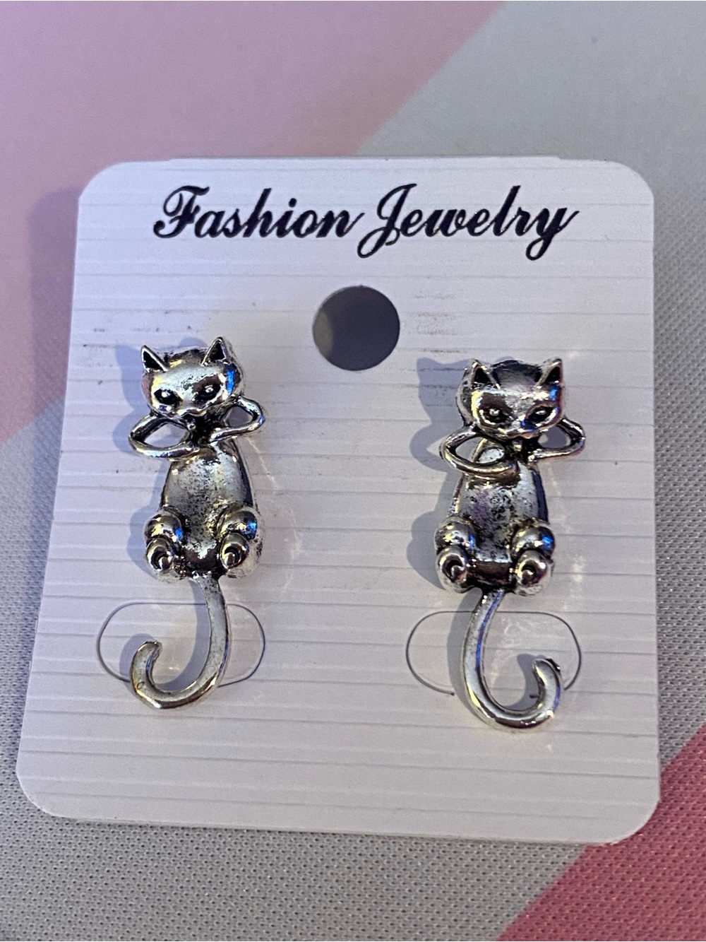 Fashion Jewelry Silver Cat Dangle Earrings - Cute Curled Tail